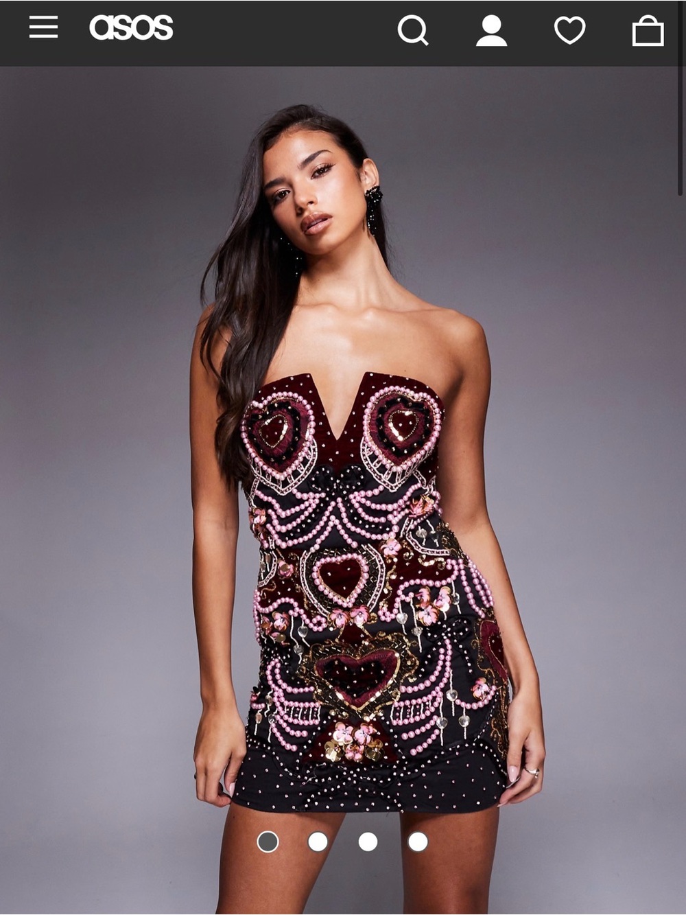 Not selling! ASOS Strapless Embellished Mini Dress in Black and Pink